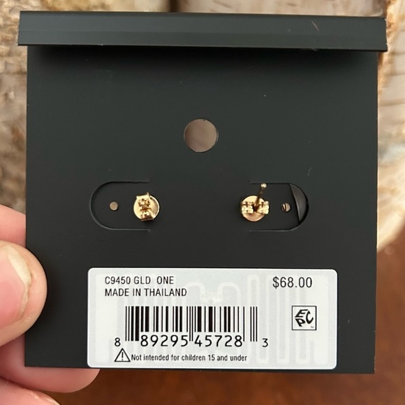 NWT Coach Signature C Crystal Stud Earrings Gold Classic Basic Chic - Picture 2 of 4